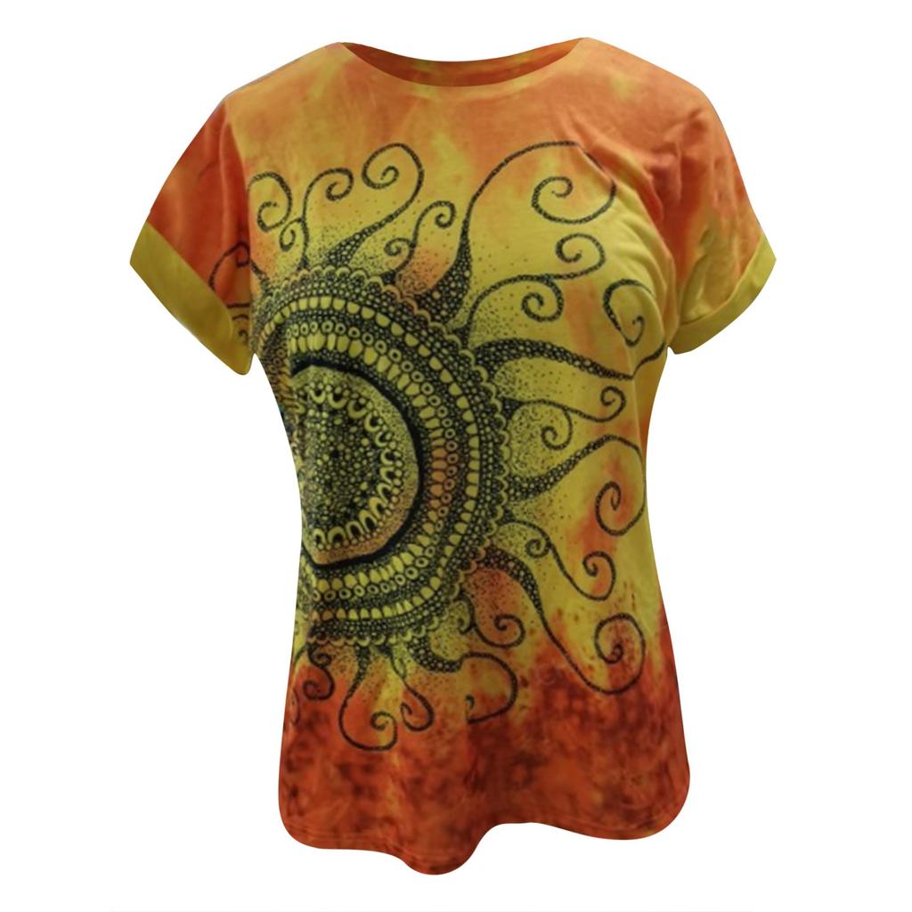 Fashion Women's Summer Printed Short Sleeve Crew-Neck T-Shirt Casual Tee Tops