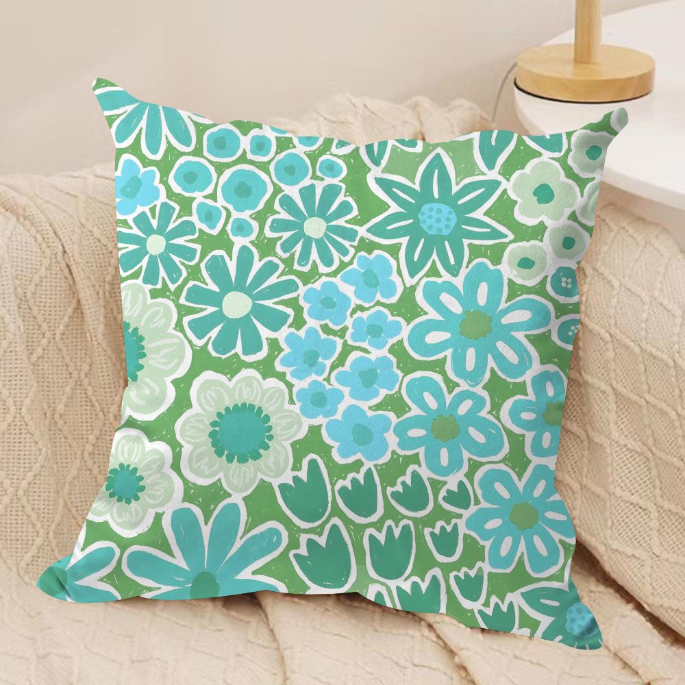 Fresh Green Flowers Cushion Cover Pillowcase Ultra Soft Skin Friendly Fabric Cloud Like Comfort Concealed Zipper