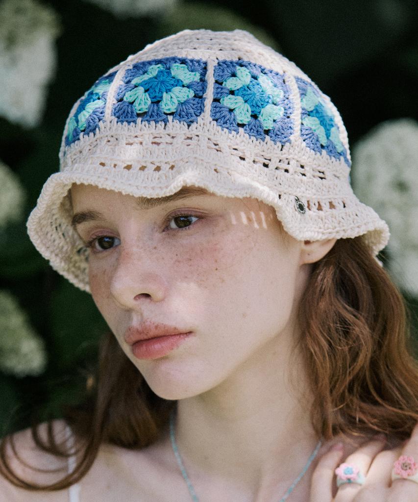 Melimotibeu Flower Doily Crochet Hand Knitted Hat (White)