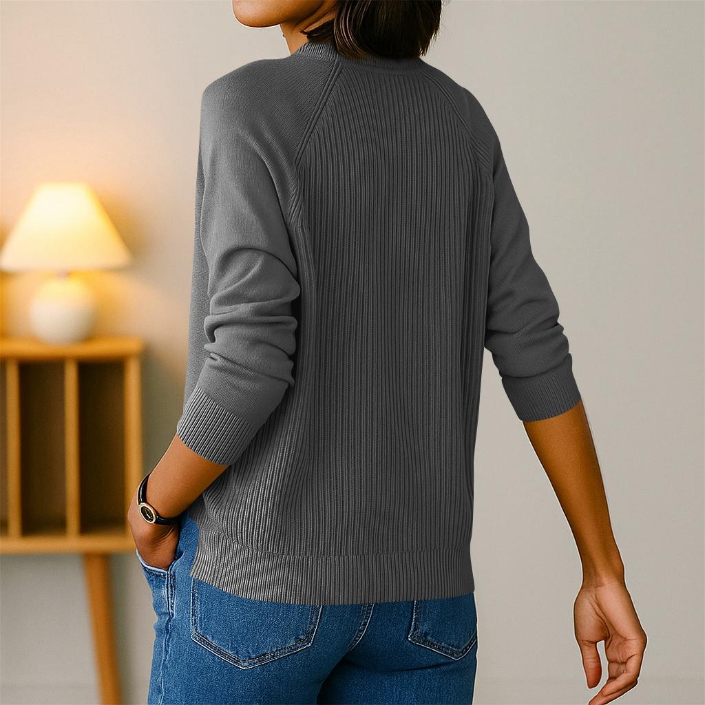 Women's Fashion Casual Solid Color Round Neck Split Hem Raglan Sleeve Long Sleeve Sweater Top