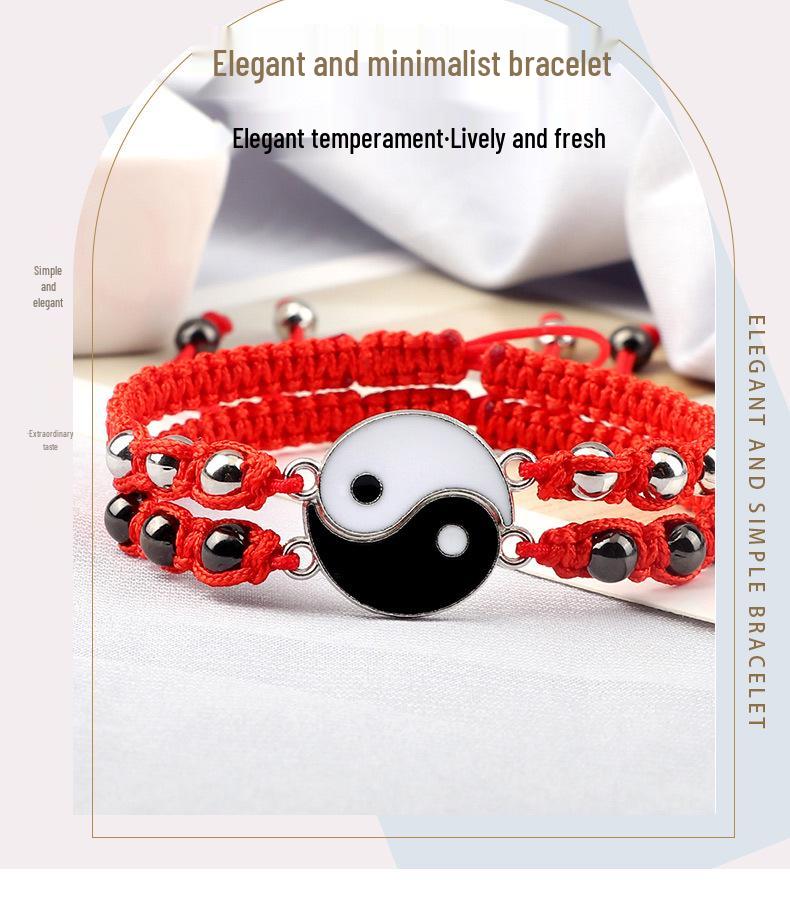 Yin Yang Tai Chi Couple Bracelet Set: Handwoven Chinese Style Beaded Bracelets for Women