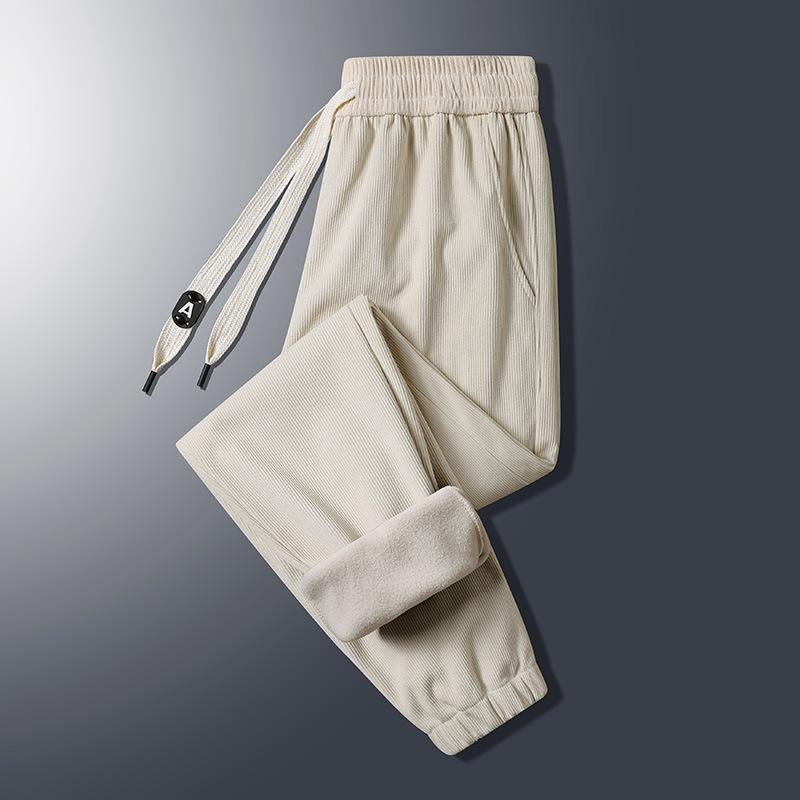 Pánské manšestrové kalhoty s přidaným sametem, rovné nohavice odolné proti pomačkání, sportovní, ležérní, teplé a dlouhé kalhoty