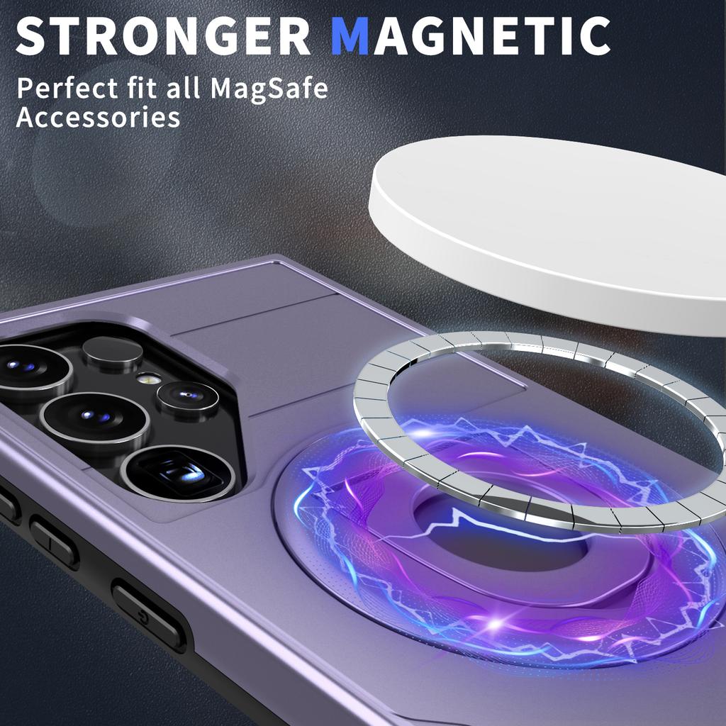 For Samsung Galaxy S25 Ultra Magnetic Case Ring Kickstand PC + TPU Phone Cover