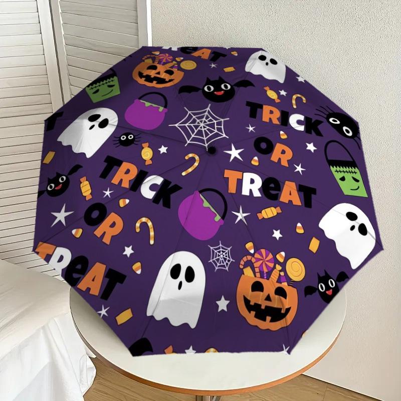

1pc Halloween Trick or Treat Pattern Umbrella with Plastic Handle,Suitable for All Seasons Home Travel Outdoor UmbrellaDD1730