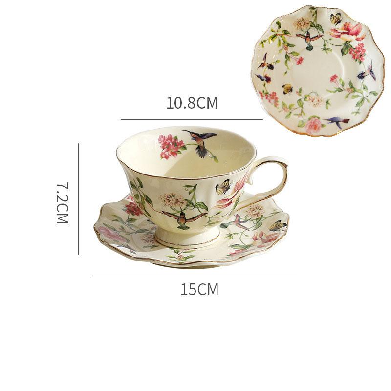 250ml Creative Ceramic Flower Bird Coffee Mug Vintage Gold Border Mug Exquisite Afternoon Camellia Flower Tea Cup Birthday Gift