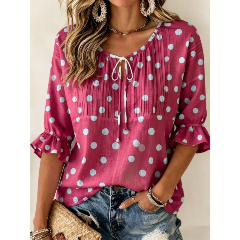 Women's Elegant Printed Lace-up Flared Top, Stylish and Versatile, Comfortable and Skin-friendly