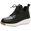 Women's Leather Wedges Lace Up Casual Shoes Spring Autumn New Thick Sole Non Slip Round Toe Waterproof Lightweight Nude Shoes