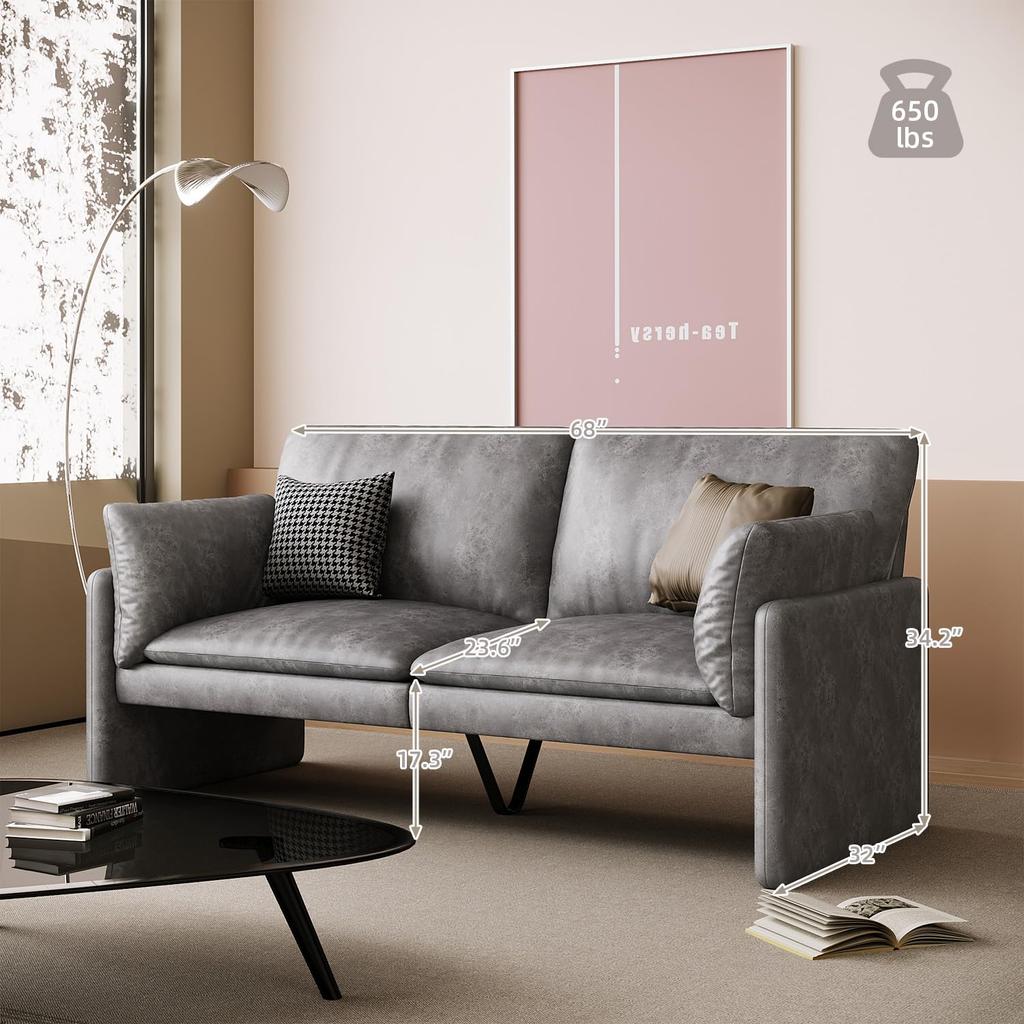 68'' Faux Leather Loveseat Sofa, Modern Love Seat Sofa Couches for Living Room, Soft Cusioned Leather Couch for Bedroom & Small Spaces