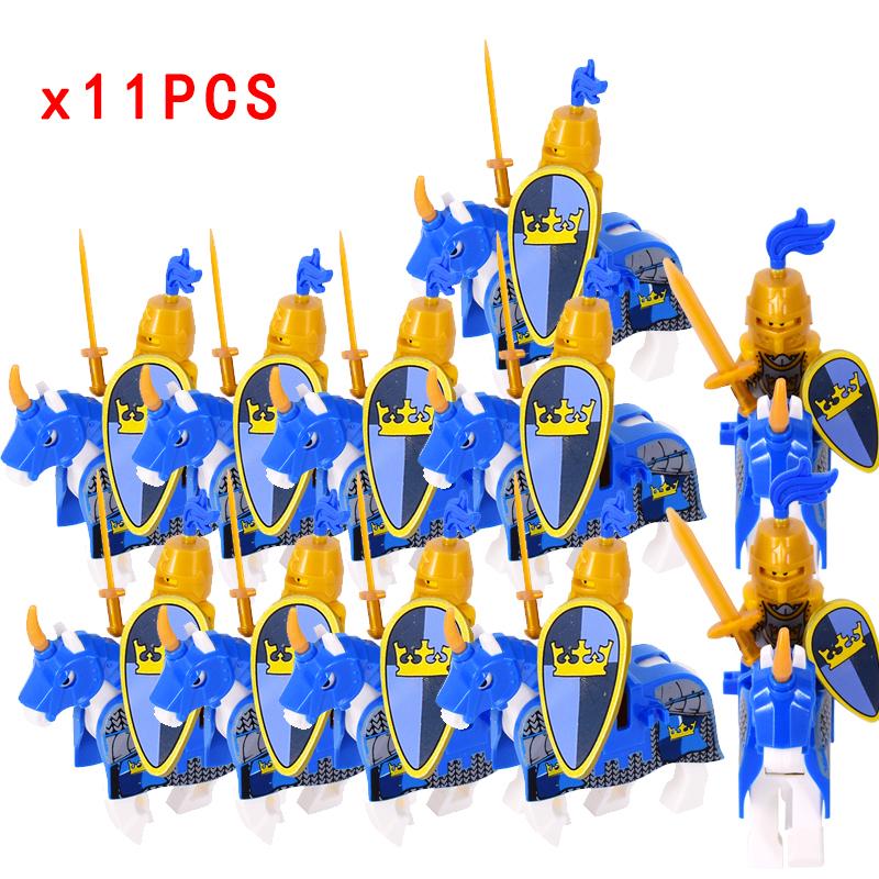 11 uds./lote Figuras Medievales Edad Media Roma Guerreros Soldados Caballo Castillo Rey Dragón Caballeros Bloques de Construcción Ladrillos Juguetes regalos