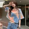 Women's Summer American Retro Tie-dye Short-sleeved T-shirt Thin Design Niche High-waisted Short Revealing Tops