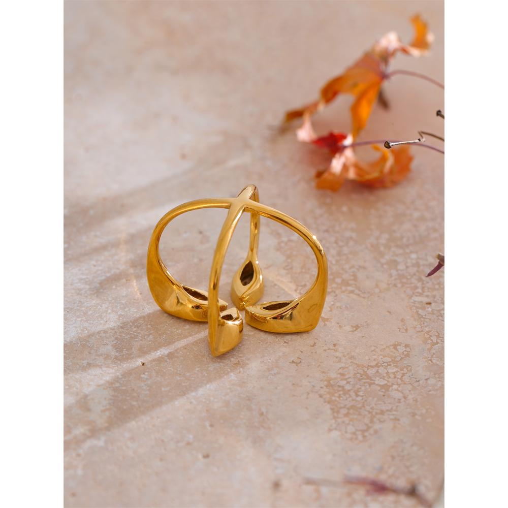 Eetit Stylish Unique Design Stainless Steel Cubic Zirconia Open Ring Casting Gold PVD Plated Fashion High Quality Jewelry