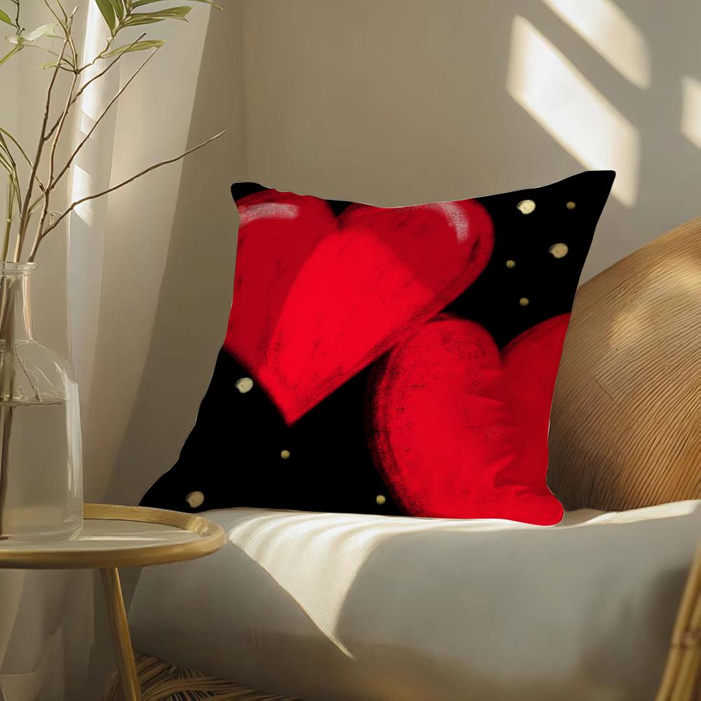 Valentine Red Heart Pillow Case Silky elegant Comfort Sofa Bed Invisible zipper