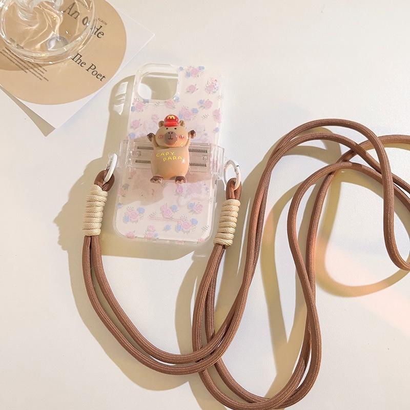Cartoon Creative 3D Capybara Back Clip - Headphone Case with Lanyard, Universal Phone Chain, Crossbody DIY Chain