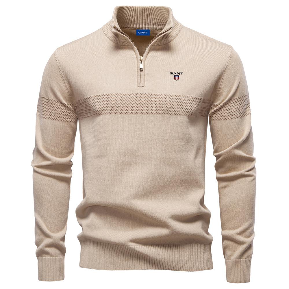 

Gant 2025 Autumn and Winter Embroidery New Business Stand Collar Men s Pure Cotton Sweater, High-quality Casual Half Zipper Men s Top L