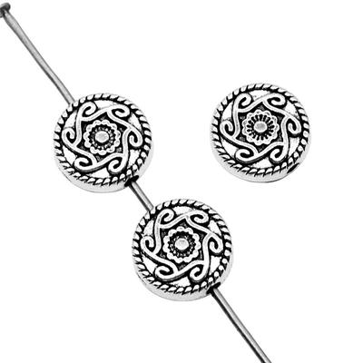 Marchio da 10 pezzi color argento antico: WYISYWG Modello Rotondo Perline Piatte con Foro Piccolo Gioielli di Moda Accessori da Donna 9 mm