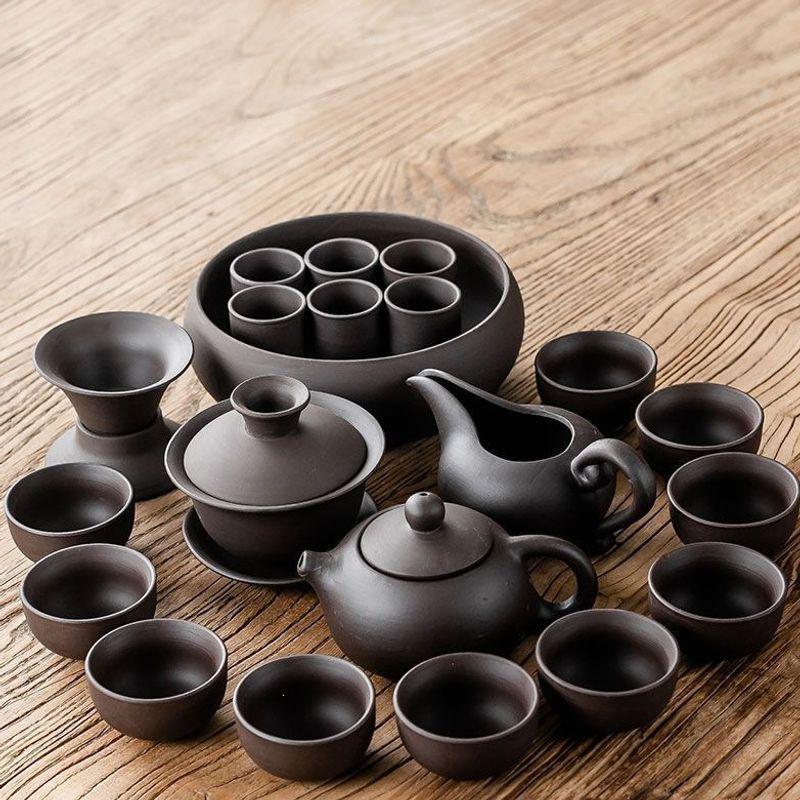Original Purple Clay Small Tea Set: Ceramic Teapot, Lid Bowl, and Tea Cups for Office or Home Gongfu Brewing.