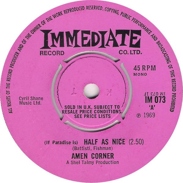 

7inch Record AMEN CORNER If Paradise Is Half As Nice IM073 Immediate 1969 UK Rock Used