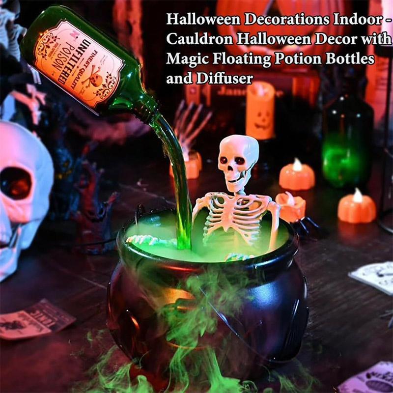 Witch Cauldron Halloween With LED Light & Fog Mist Maker Skeleton Decor For Spooky Hocus Pocus Party Cauldron Halloween Suit