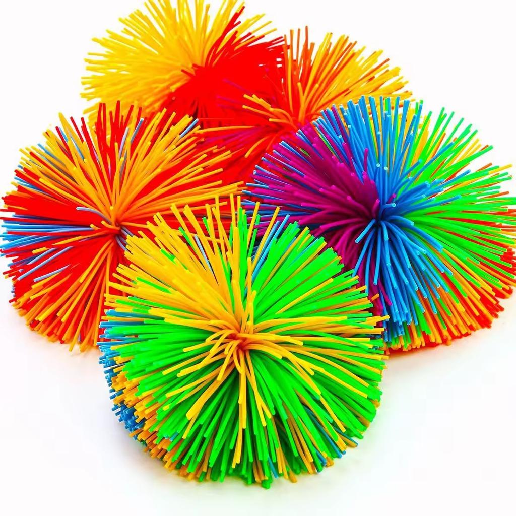 Children's colored rubber line ball toy pressure resistant soft and elastic ball sensory irritability fun rubber toy