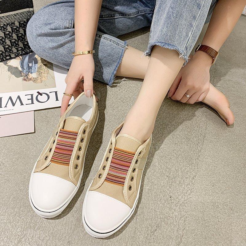 Large Size Women's Shoes New Elastic Round Head Canvas Shoes Women Casual Flat Single Shoes