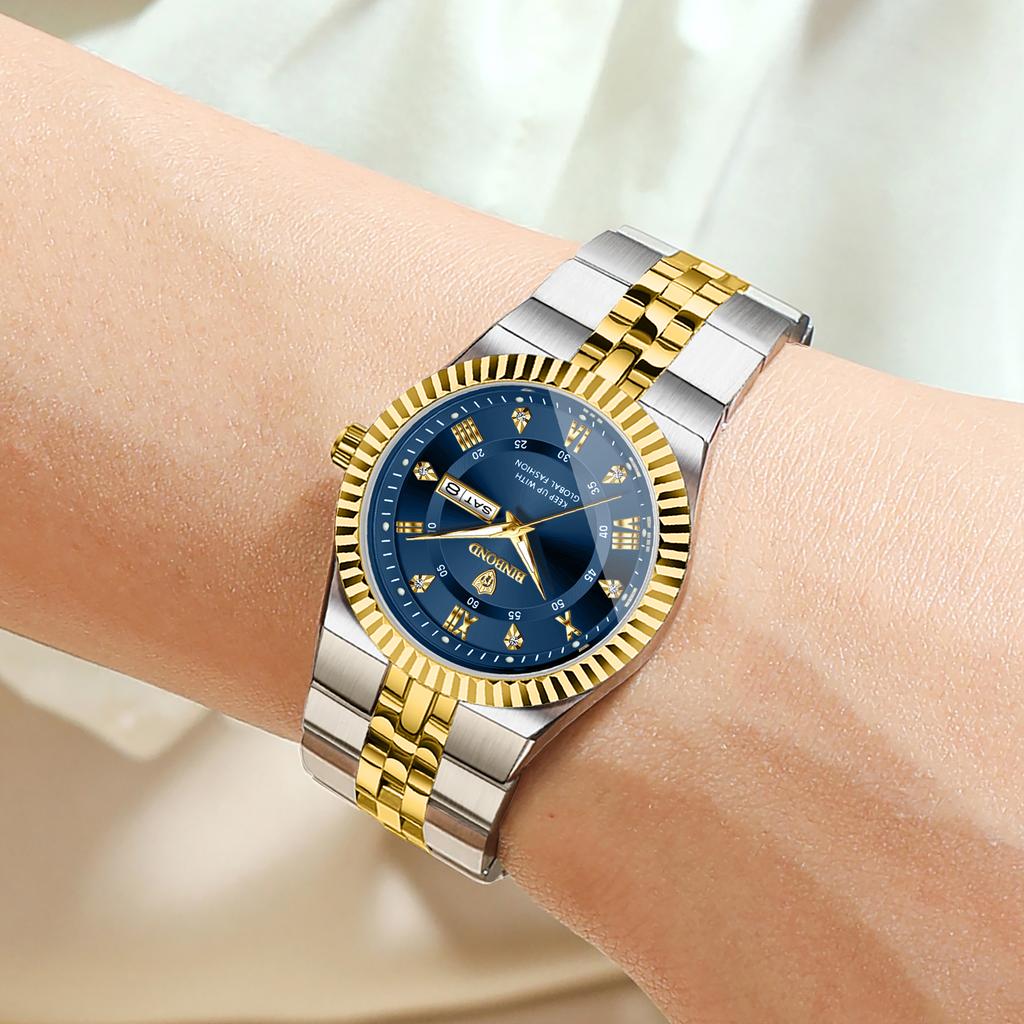 BINBOND Precise Quartz Watches For Men Week Display Auto Date Stainless Steel Luminous Waterproof Men's Watch Luxury Reloj