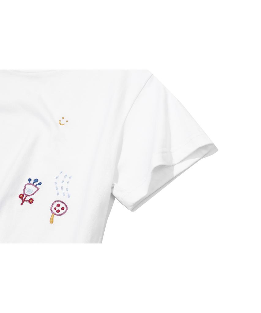 CPGN STUDIO Mushroom Stitch Crop Short Sleeve Tee White
