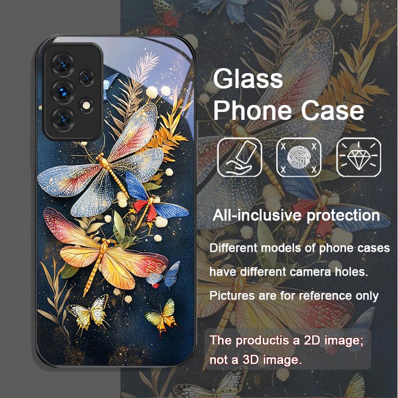 

Скляний чохол для телефону Samsung Galaxy A06 A17 A55 A54 A53 A52 A36 A14 A31 5G із золотою бабкою та квітковим візерунком Galaxy A55 5G