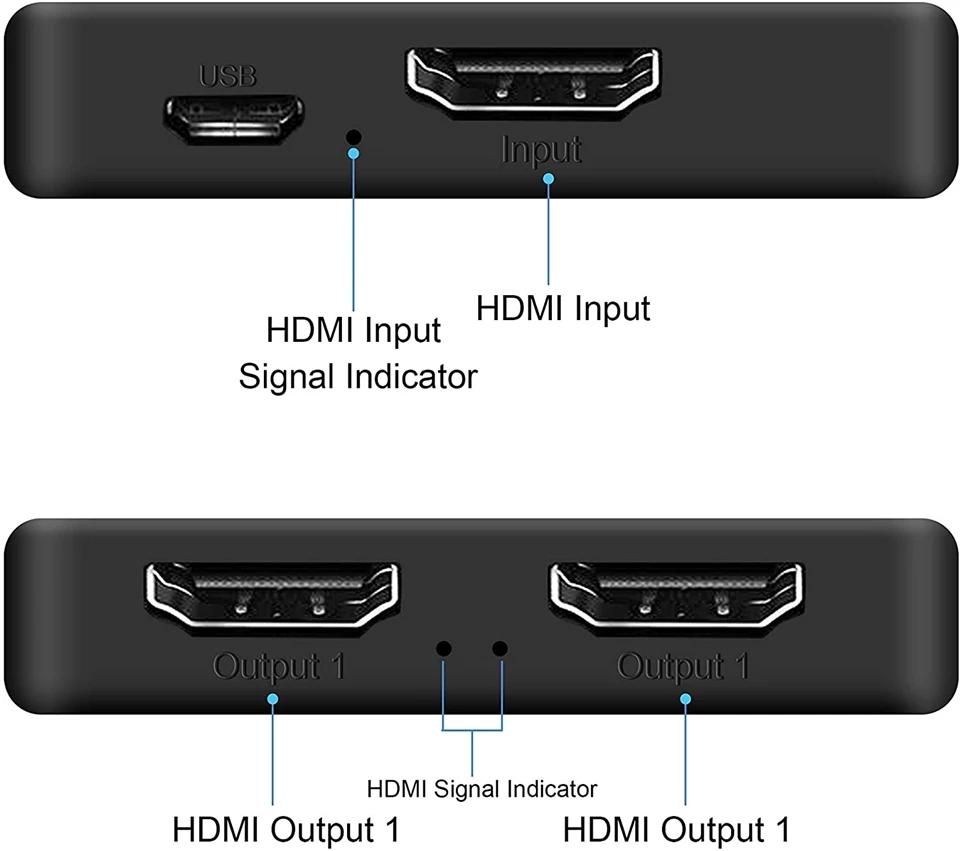 4K HDMI Splitter 1x2 1x4 HDMI Switch 1 In 2 Out Video Distributor Splitter 1080P Dual Display for TV PC Laptop Monitor Projector