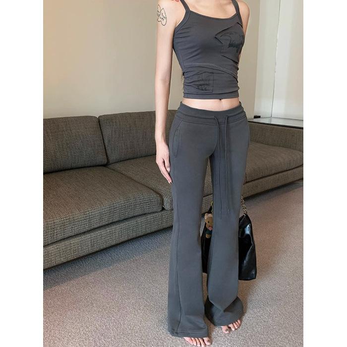 Narrow sweatpants women's autumn and winter fleece thickened pendant feeling loose and thin flared wide-leg pants casual sports pants