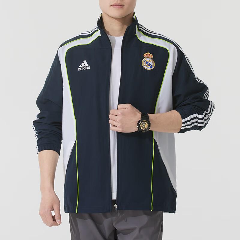 adidas Real Madrid Fashion Casual Sports Breathable Stand Collar Jacket Men Jackets Black JF2575