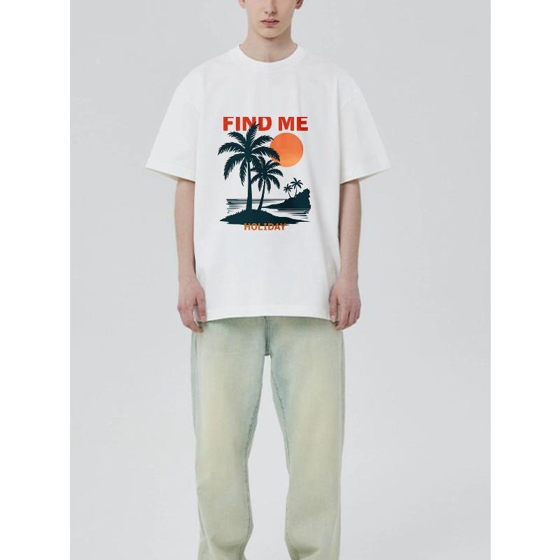 Find Me Holiday Black T Shirt With Palm Tree And Sunset Print For Beach Vacation Wear
