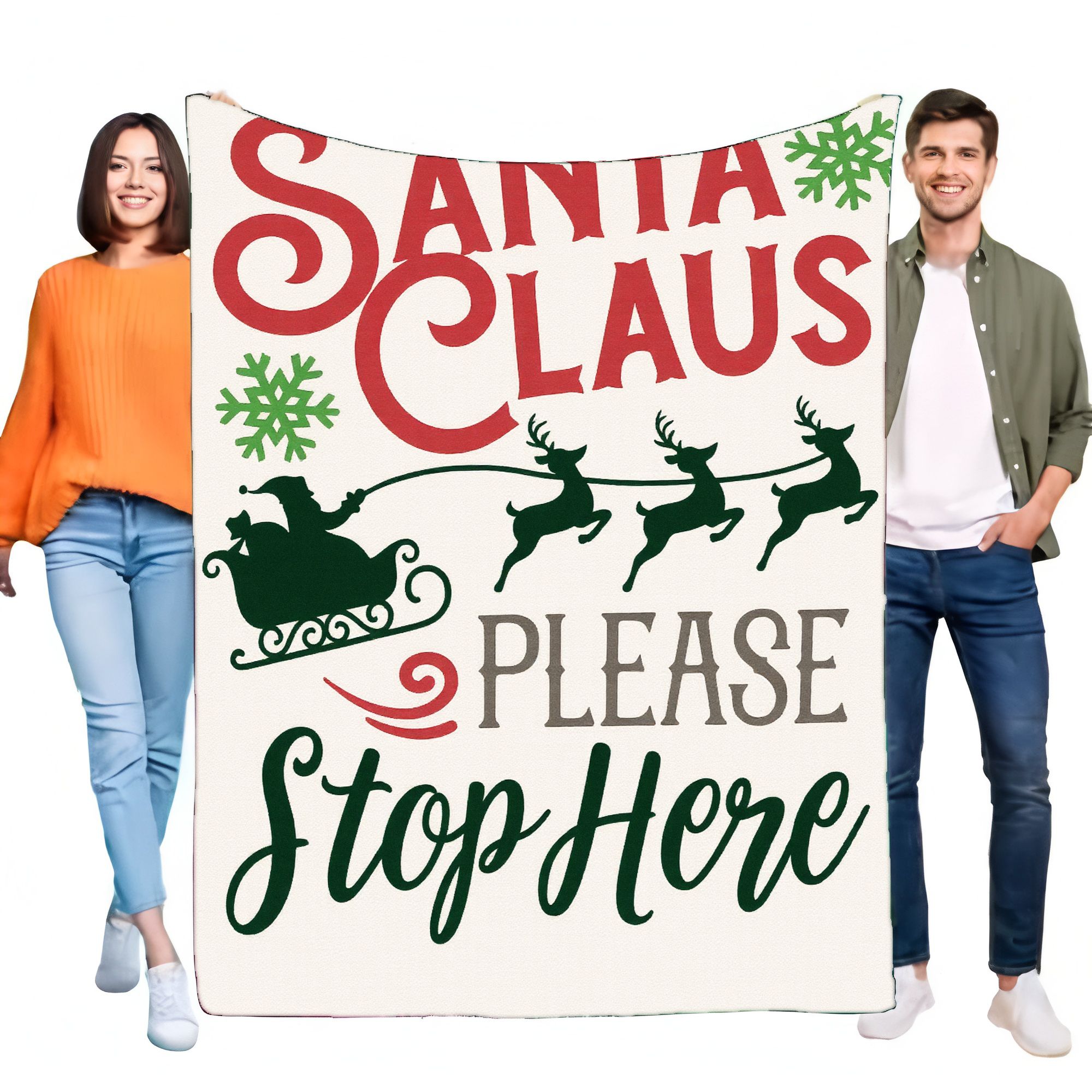 Santa Claus Please Stop Here Holiday Blanket Soft Cozy Throw Christmas Decor Gift for Home, Perfect for Snuggling on Couch or Be 75X95CM