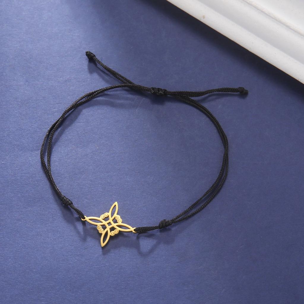Stainless Steel Witch Knot Pendant Bracelet for Women Men Jade Cord Rope Bracelets Wicca Witchcraft Amulet Jewelry Gift