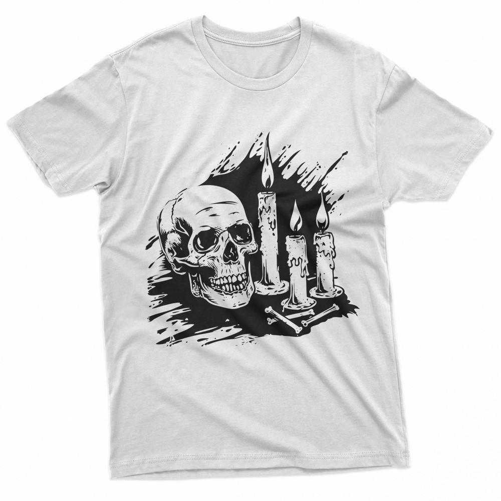 Skull With Candles Gothic Black TShirt Unisex T-Shirt S