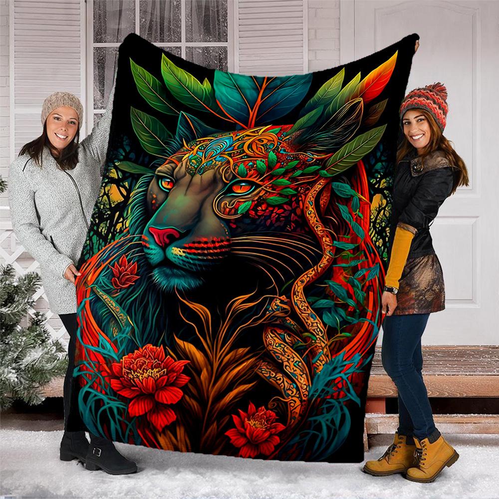 1pc Tiger Artwork Throw Blanket Polyester Fiber, Lightweight Flannel, Soft & Warm, All Season Use for Outdoor, Camping Digital Print