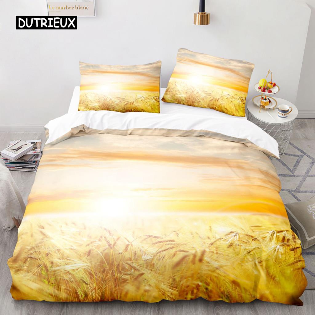 Golden Wheat Field Duvet Cover Set Microfiber Wheat Harvest Themed Quilt Cover for Adult Twin King Size Nordic Style Bedding Set