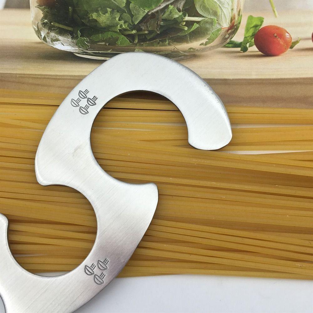 4 Holes Spaghetti Measurer Stainless Steel S Shaped Pasta Measuring Scale Portable Easy Clearing Spaghetti Measuring Tool