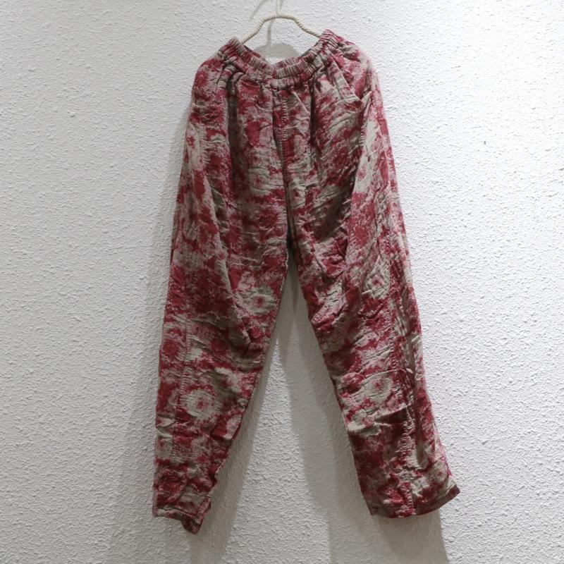 

Женские широкие брюки из хлопка и льна с принтом и эластичным поясом на начало осени One Size красный