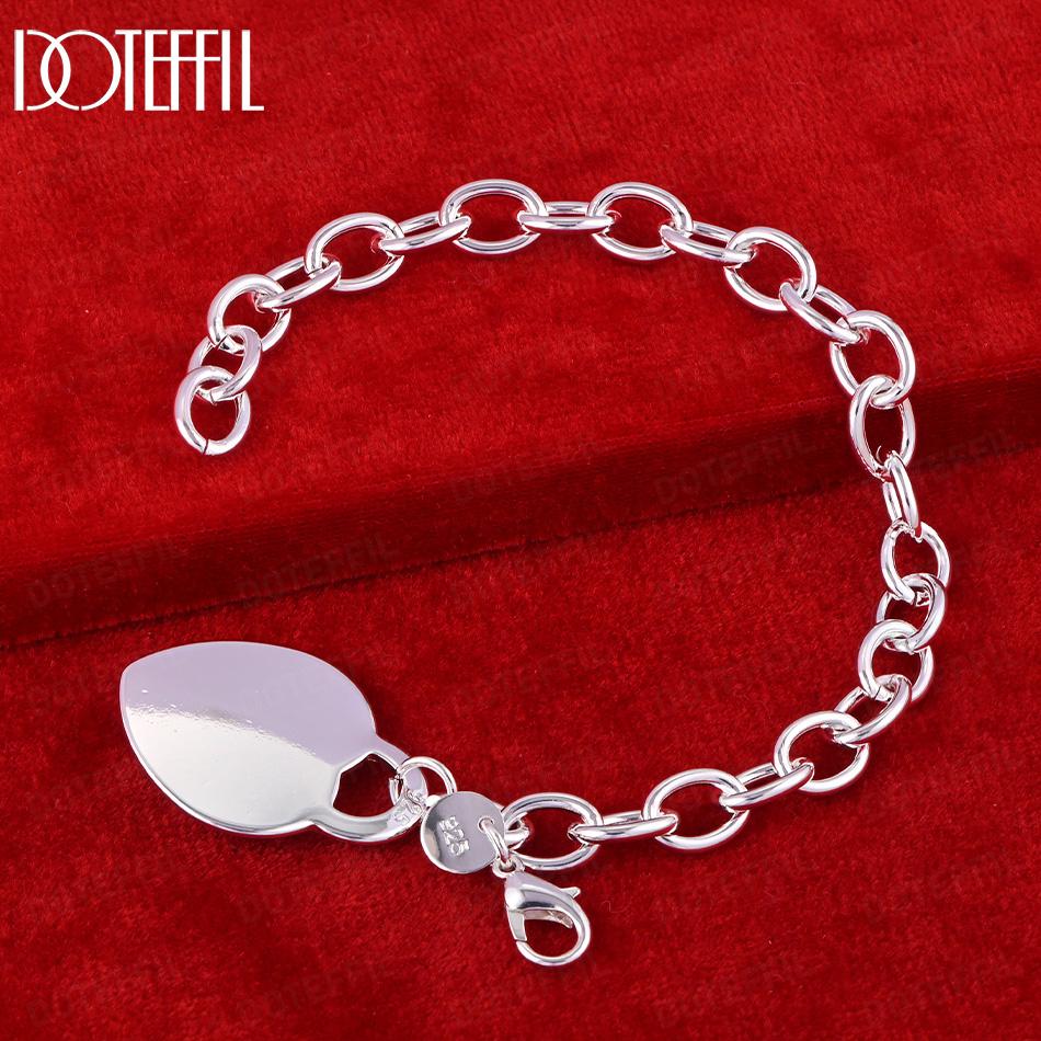 925 Sterling Silver Heart Pendant Bracelet Gift Wedding Jewelry