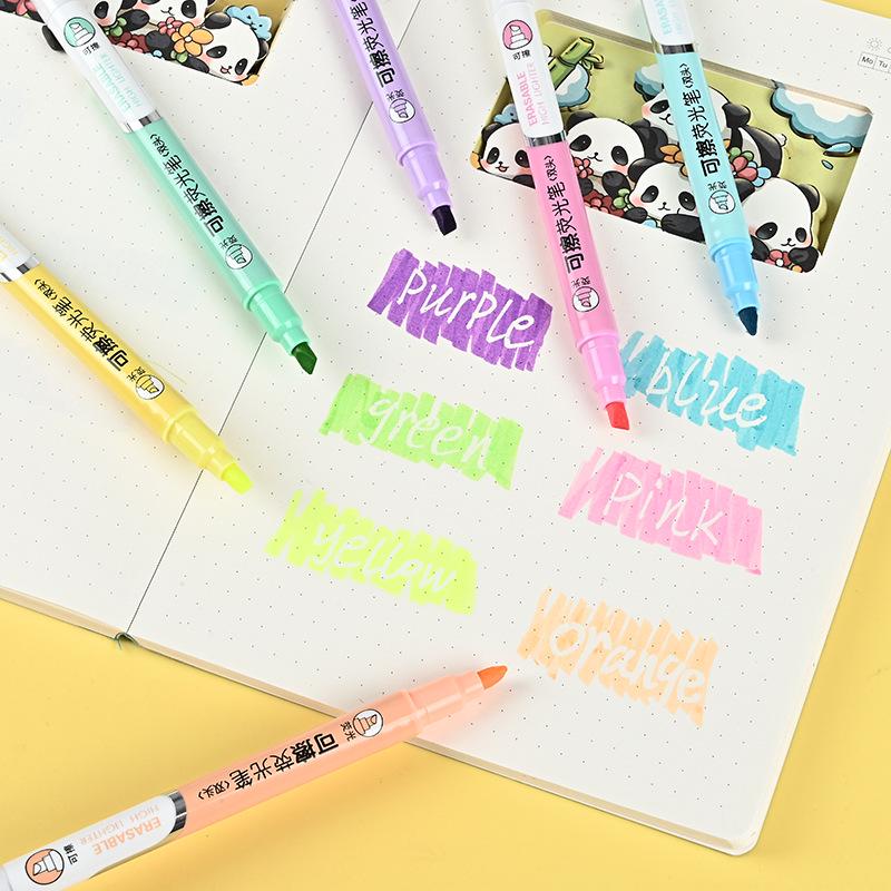 Erasable Double-Ended Fluorescent Highlighter with Oblique Tip for Journaling