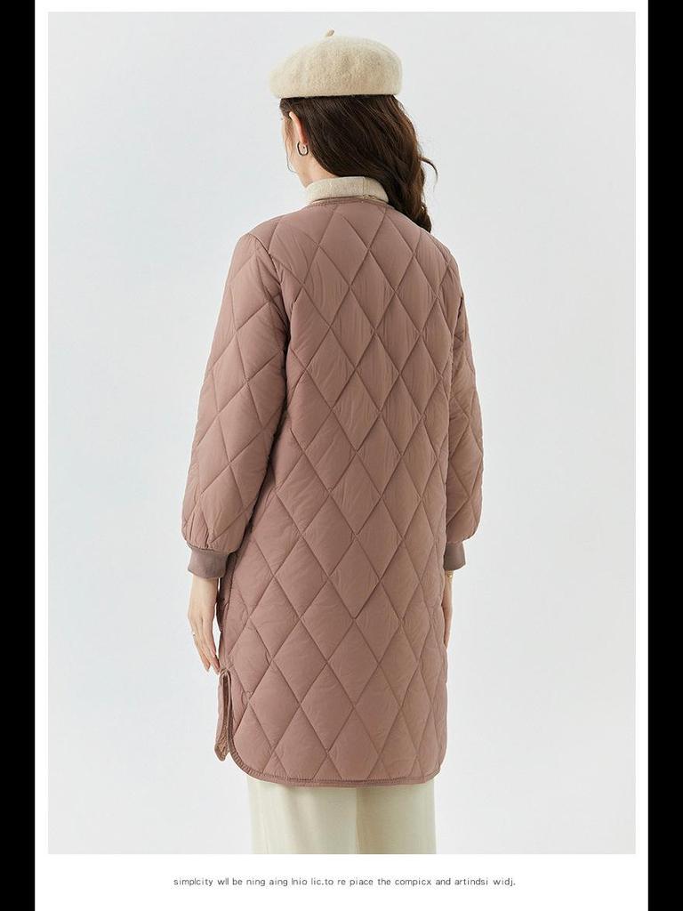 Women's Quilted Long Cotton Coat with Fur-Trimmed Sleeves 2401