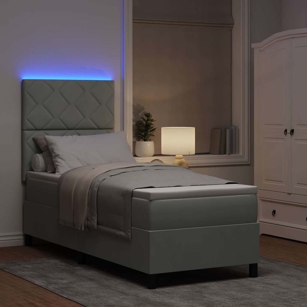 LED Box Spring Bed with Headboard Light Gray 80 X 200 Cm Velvet