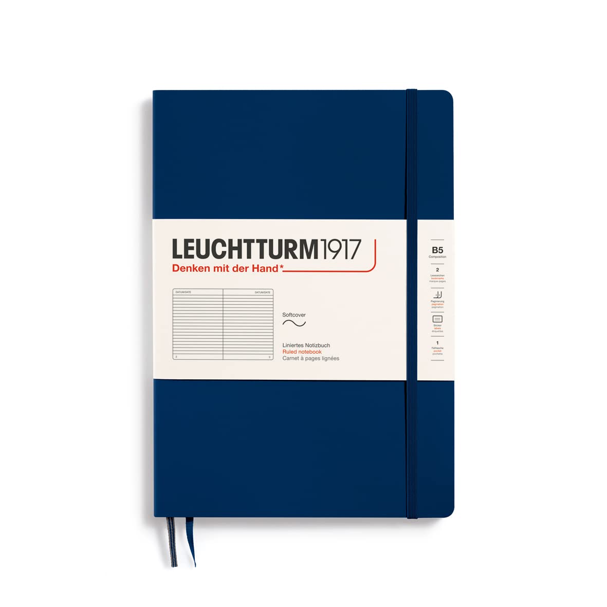 

Leuchtturm Horizontal Soft Officially Imported Notebook, B5, Ruled, Cover, Navy, 349300,