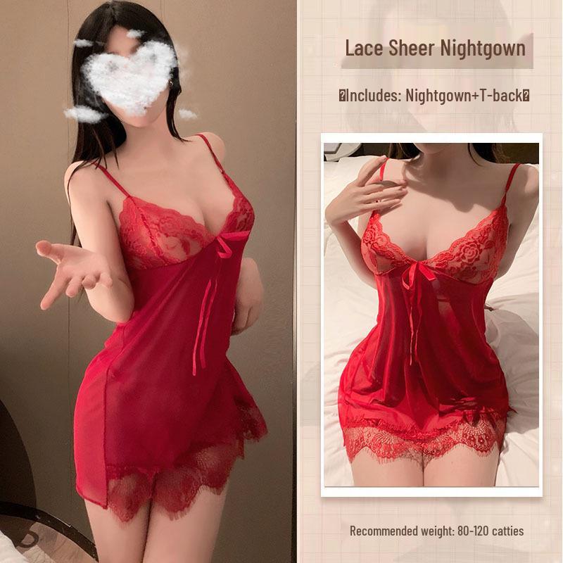 Seductive Lace Mesh Lingerie: Tempting Two-Piece Pajama Set with Suspender