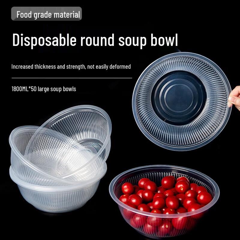 Fang Cao Di 1800ml Disposable Thickened Plastic Bowls, 50 Count