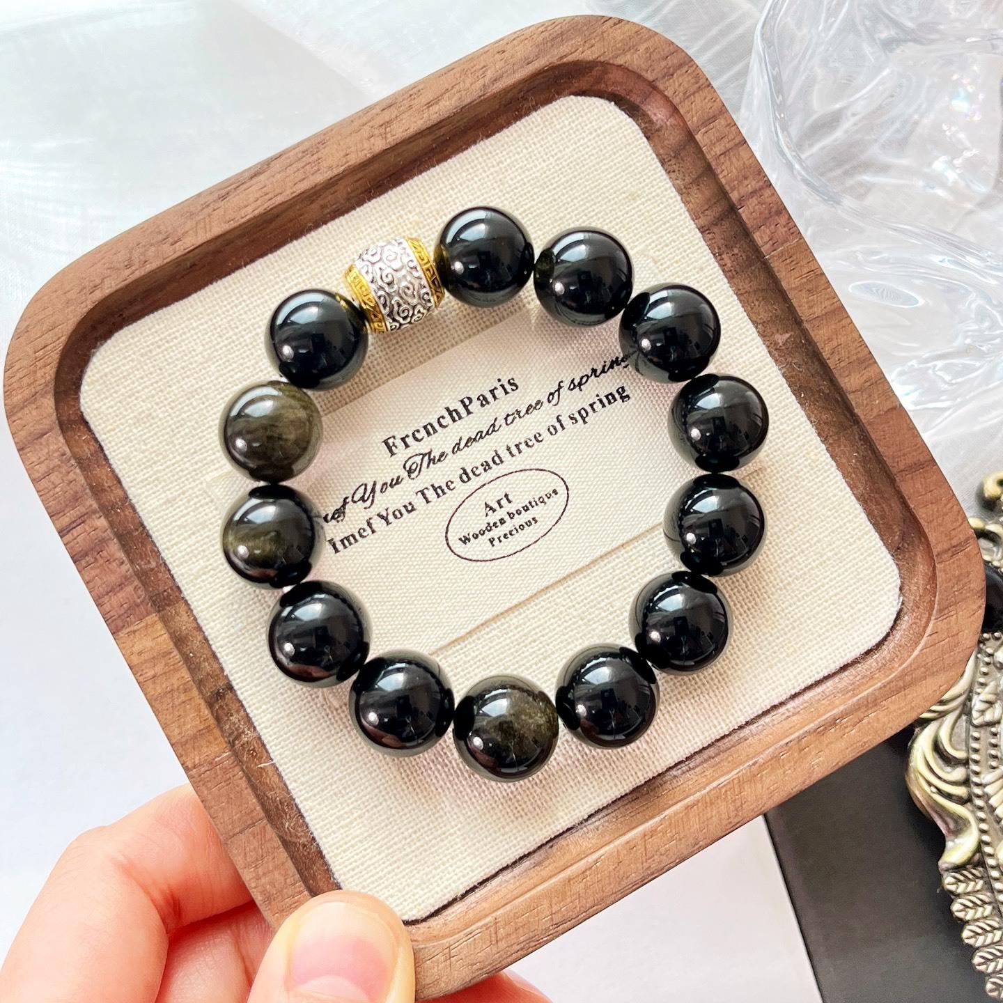14Mm Natural Obsidian Design Bracelet Bracelet