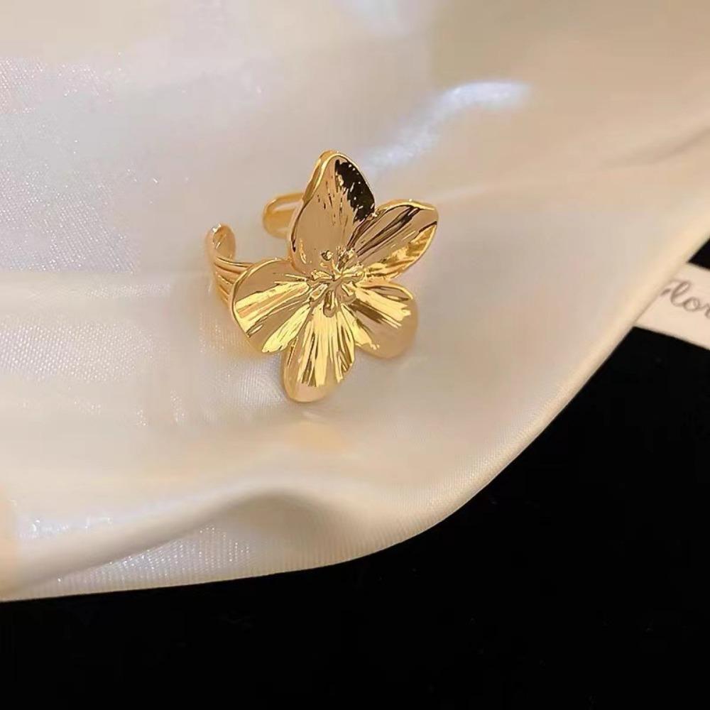 Exaggerated Big Flower Rings For Women Gold Color Sunflower Finger Ring Female Fashion Aesthetic Jewelry Gift золотой