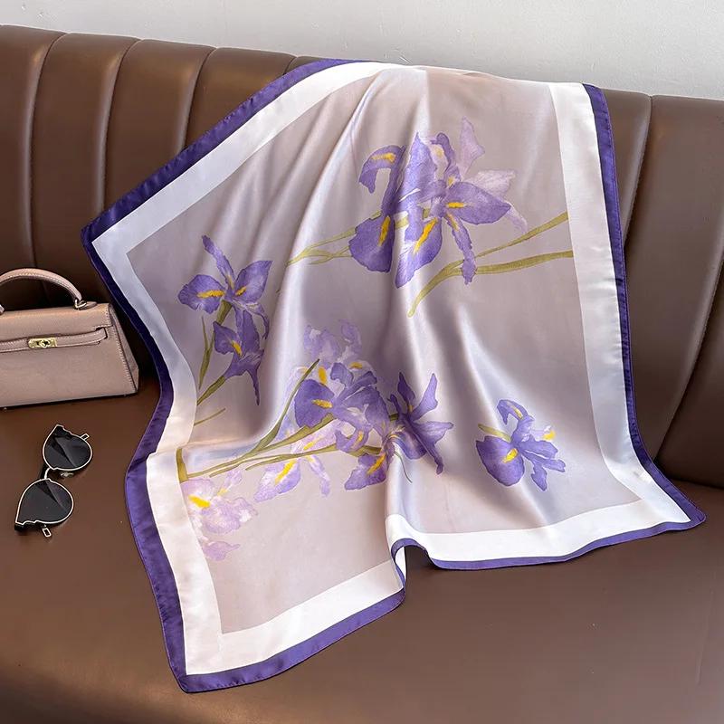 Silk Satin Neck Scarf For Women Fashion Bandana Head Small Hijab Scarves 70cm Square Kerchief Luxury Print Hair Scarf For Ladies