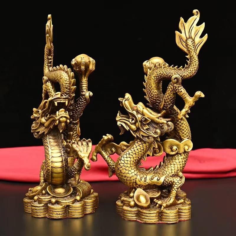 Ornament Copper Zodiac Shape Craft Office Home Qinglong Han Decoration Display Money Pair Dragon