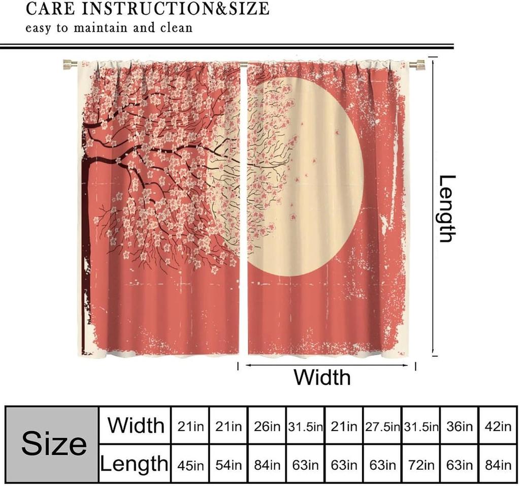 Spring Flowers Curtains Cherry Blossom Tree Branches Moon Japanese Style Window Drapes Living Room Bedroom Curtain Blackout Polyester Ideal For